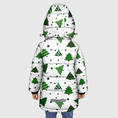 Зимняя куртка для девочки Узор с зелеными елочками / 3D-Черный – фото 4