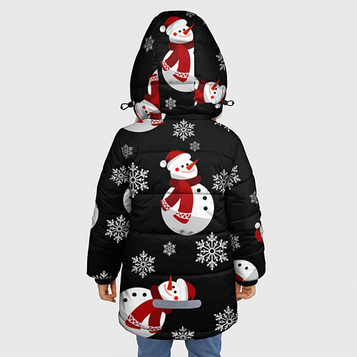 Зимняя куртка для девочки Снеговички в зимних шапочках со снежинками / 3D-Черный – фото 4