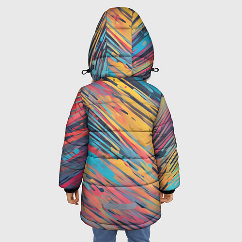Зимняя куртка для девочки Разноцветные брызги жёлтые и голубые / 3D-Черный – фото 4