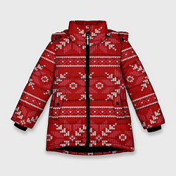Зимняя куртка для девочки Красный вязаный узор свитера