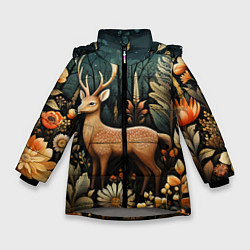 Куртка зимняя для девочки Лесной олень в стиле фолк-арт, цвет: 3D-светло-серый