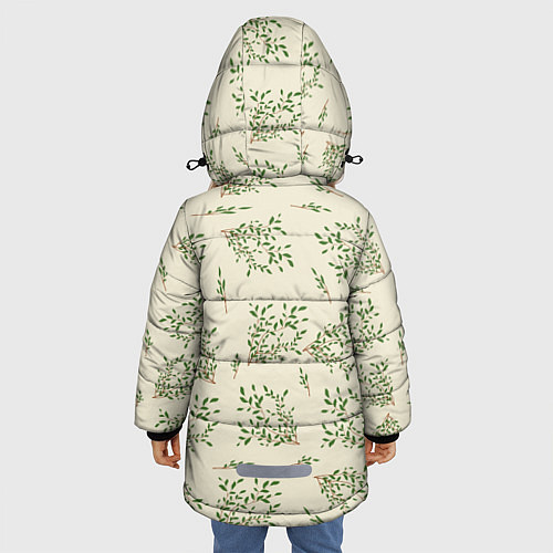 Зимняя куртка для девочки Веточки с зелеными листьями / 3D-Светло-серый – фото 4