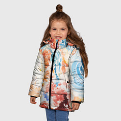 Куртка зимняя для девочки Абстрактные контрастные волны, цвет: 3D-черный — фото 2