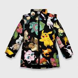 Куртка зимняя для девочки Пикачу и другие покемоны, цвет: 3D-черный