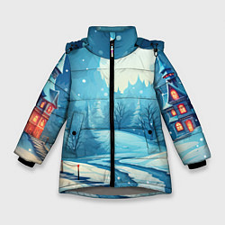Куртка зимняя для девочки Новогодний пейзаж природа, цвет: 3D-светло-серый
