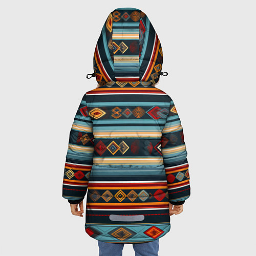 Зимняя куртка для девочки Этнический орнамент в горизонтальную полоску / 3D-Черный – фото 4