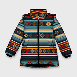 Куртка зимняя для девочки Этнический орнамент в горизонтальную полоску, цвет: 3D-черный