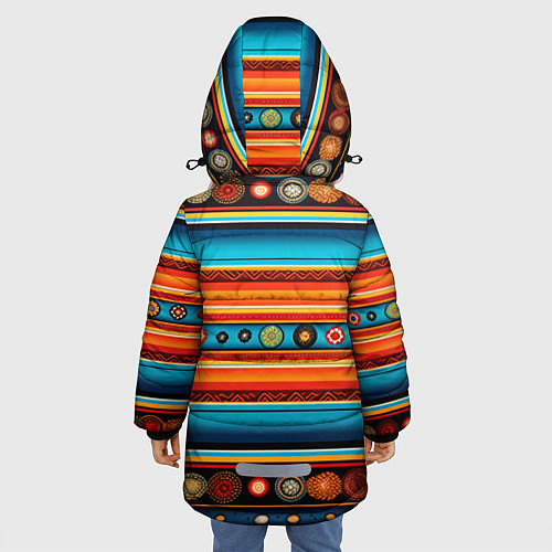 Зимняя куртка для девочки Этнический узор в горизонтальную полоску / 3D-Светло-серый – фото 4