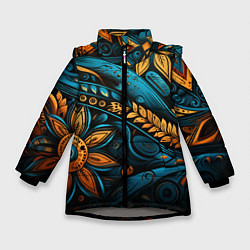 Куртка зимняя для девочки Узор с растительными элементами, цвет: 3D-светло-серый