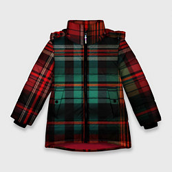 Зимняя куртка для девочки Красно-зелёная шотландская клетка