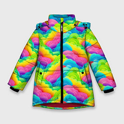 Куртка зимняя для девочки Разноцветные облака из бумаги паттерн, цвет: 3D-красный