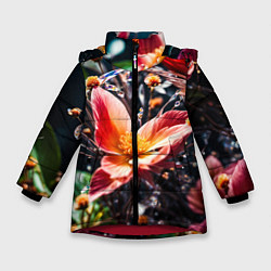 Куртка зимняя для девочки Красный цветок капли, цвет: 3D-красный