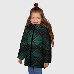 Куртка зимняя для девочки Тёмно-зелёная диагональная шотландская клетка, цвет: 3D-черный — фото 2