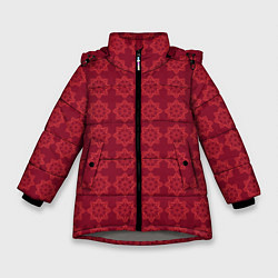 Зимняя куртка для девочки Цветочный стилизованный паттерн бордовый