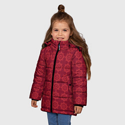Куртка зимняя для девочки Цветочный стилизованный паттерн бордовый, цвет: 3D-светло-серый — фото 2