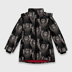 Куртка зимняя для девочки Коты любят рок-музыку, цвет: 3D-красный