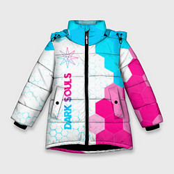 Куртка зимняя для девочки Dark Souls neon gradient style по-вертикали, цвет: 3D-черный
