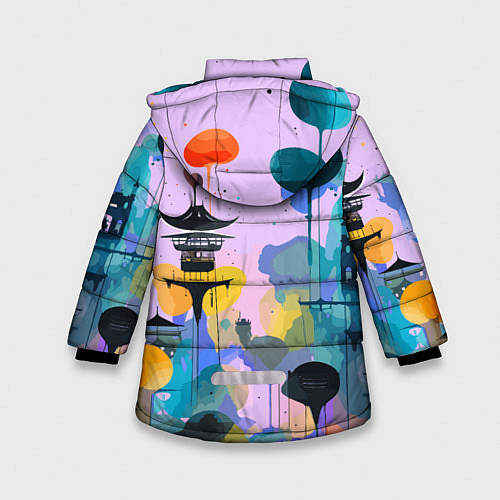Зимняя куртка для девочки Фантазийный японский паттерн / 3D-Светло-серый – фото 2