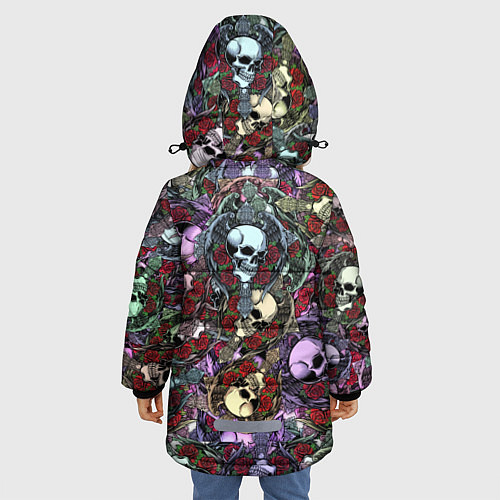 Зимняя куртка для девочки Череп с крыльями паттерн / 3D-Черный – фото 4