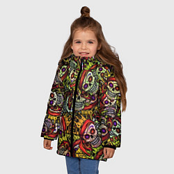Куртка зимняя для девочки Череп пират с короной паттерн, цвет: 3D-черный — фото 2