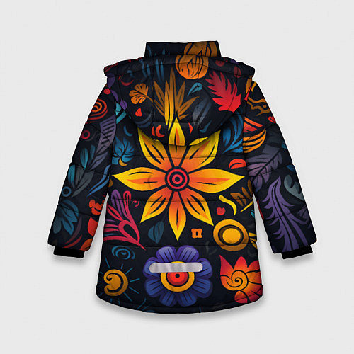 Зимняя куртка для девочки Растительный узор в латино-американском стиле / 3D-Светло-серый – фото 2