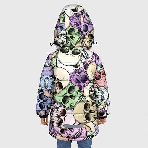 Зимняя куртка для девочки Разноцветные черепа паттерн / 3D-Черный – фото 4