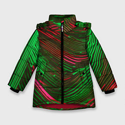 Куртка зимняя для девочки Волнистые линии зелёные и красные, цвет: 3D-красный