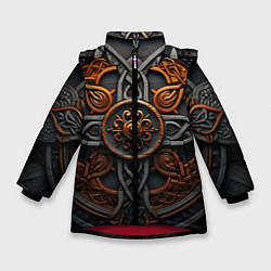 Куртка зимняя для девочки Орнамент в викингском стиле, цвет: 3D-красный