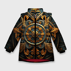 Куртка зимняя для девочки Круглый орнамент в викингском стиле, цвет: 3D-красный
