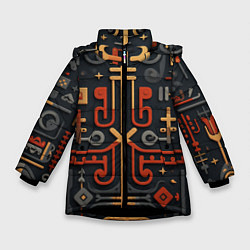 Куртка зимняя для девочки Абстрактный паттерн в славянском стиле на тёмном ф, цвет: 3D-черный