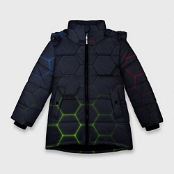 Куртка зимняя для девочки Абстрактный фон чёрные соты, цвет: 3D-черный