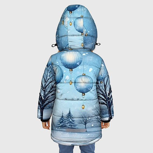 Зимняя куртка для девочки Крупные новогодние шары / 3D-Черный – фото 4