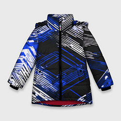 Куртка зимняя для девочки Киберпанк линии белые и синие, цвет: 3D-красный