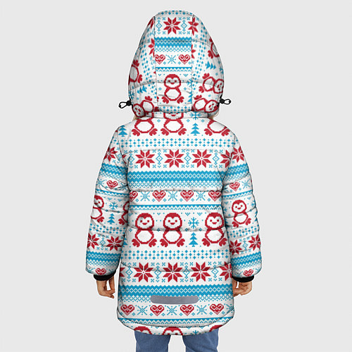 Зимняя куртка для девочки Пингвины вышивка крестиком / 3D-Красный – фото 4