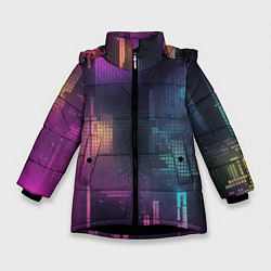 Куртка зимняя для девочки Цветные пиксели retro, цвет: 3D-черный