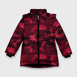 Куртка зимняя для девочки Красно-бордовый паттерн, цвет: 3D-черный