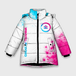 Куртка зимняя для девочки Ghost of Tsushima neon gradient style вертикально, цвет: 3D-черный