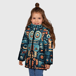 Куртка зимняя для девочки Симметричный абстрактный паттерн в ацтекском стиле, цвет: 3D-светло-серый — фото 2