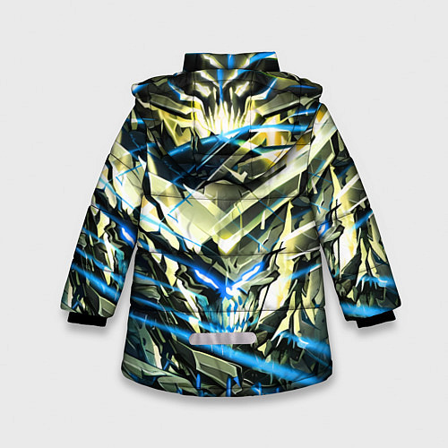 Зимняя куртка для девочки Киберпанк адский скелет синий / 3D-Светло-серый – фото 2