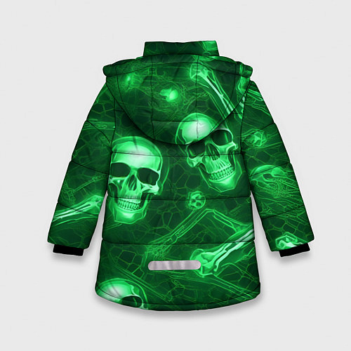 Зимняя куртка для девочки Зелёные черепа и кости / 3D-Светло-серый – фото 2