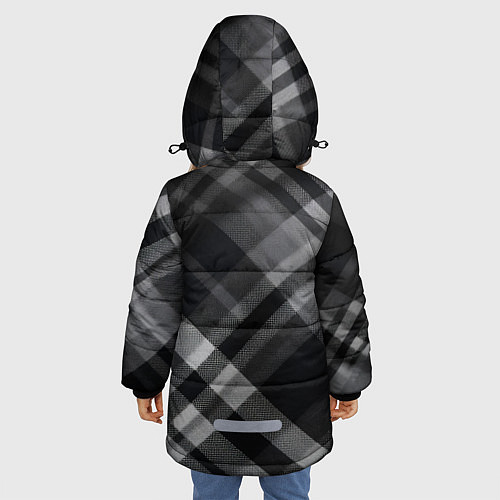 Зимняя куртка для девочки Черно-белая диагональная клетка в шотландском стил / 3D-Черный – фото 4