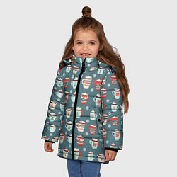 Куртка зимняя для девочки Новогодние зимние кружки с какао - паттерн от нейр, цвет: 3D-светло-серый — фото 2