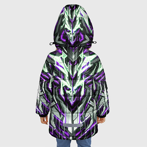 Зимняя куртка для девочки Неоновый фиолетовый кибер череп / 3D-Светло-серый – фото 4