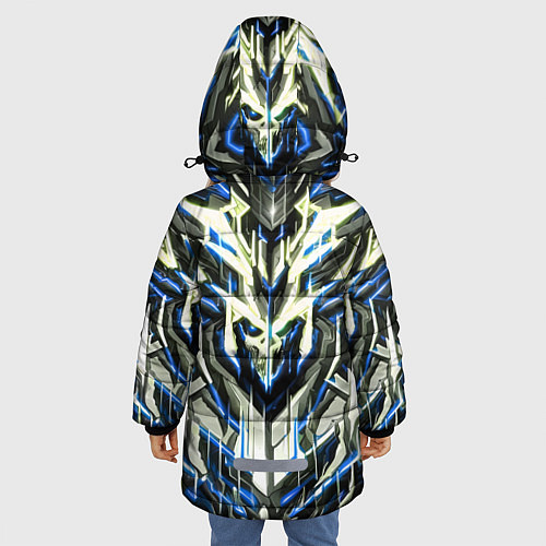 Зимняя куртка для девочки Неоновый синий кибер череп / 3D-Черный – фото 4