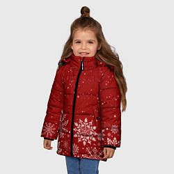 Куртка зимняя для девочки Текстура снежинок на красном фоне, цвет: 3D-черный — фото 2