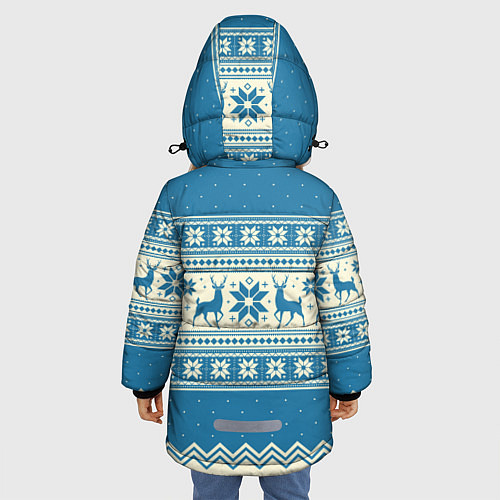 Зимняя куртка для девочки Sweater with deer on a blue background / 3D-Черный – фото 4