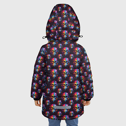 Зимняя куртка для девочки Череп покрытый стекающей краской паттерн / 3D-Черный – фото 4