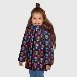 Куртка зимняя для девочки Череп покрытый стекающей краской паттерн, цвет: 3D-черный — фото 2