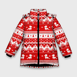 Куртка зимняя для девочки Новогодние драконы, цвет: 3D-черный