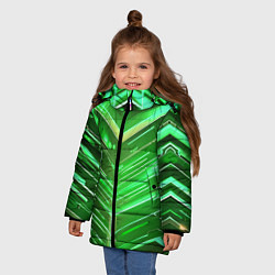 Куртка зимняя для девочки Зелёные неон полосы киберпанк, цвет: 3D-красный — фото 2